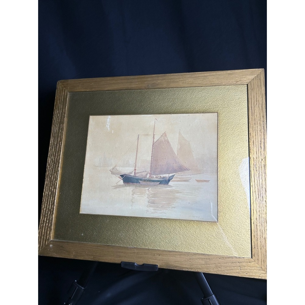 J.B. Foster Original Watercolor Painting Sailboat Gold Framed Nautical Art